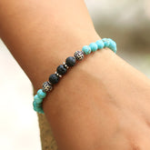 Tiffany Blue and Lava Stones With Silver Swastika 's Stretch Bracelet